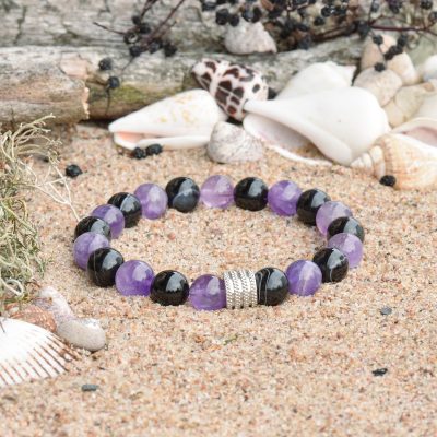 Schwarzer Achat und Amethyst-Armband