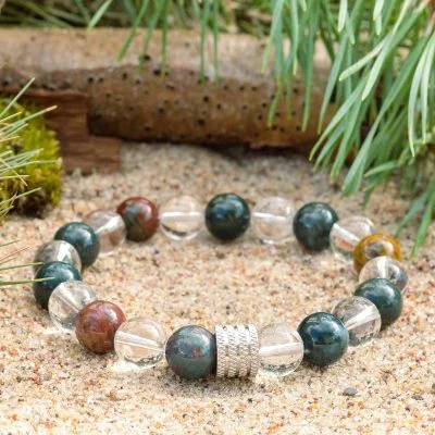 Armband aus Blutstein (Heliotrop) und klarem Quarz