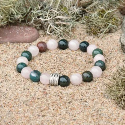 Blutstein (Heliotrop) und Rosenquarz-Armband