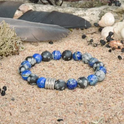 Schneeflocken-Armband aus Obsidian und Lapislazuli
