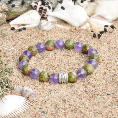 Amethyst- und Unakit-Armband