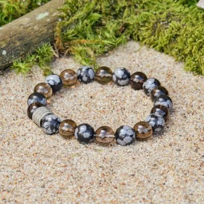 Armband aus Rauchquarz und Schneeflockenobsidian