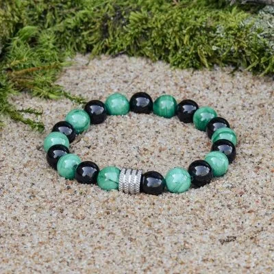 Malachit und Schwarzer Turmalin (Schörl) Armband