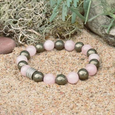 Pyrit-- und Rosenquarz-Armband