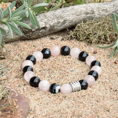 Schwarzer Achat-- und Rosenquarz-Armband
