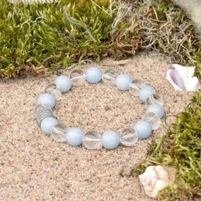 Angelit-- und Bergkristall-Armband