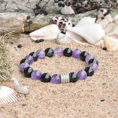 Schwarzer Achat-- und Amethyst-Armband