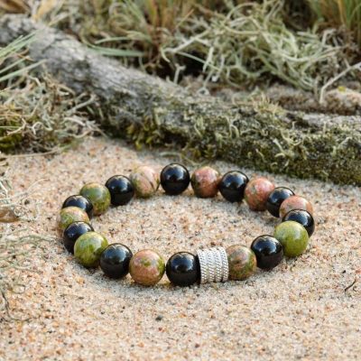 Unakit-- und Obsidian-Armband
