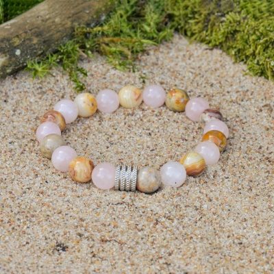 Nėriniuotojo Agato- und Rosenquarz-Armband