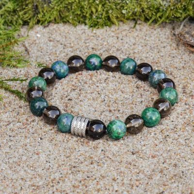 Chrysokoll-- und Rauchquarz-Armband