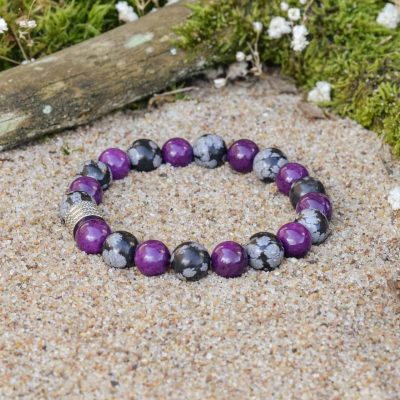 Sugilith-- und Schneeflockenobsidian-Armband