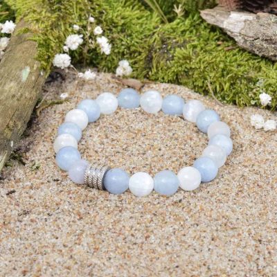 Selenit-- und Aquamarin-Armband