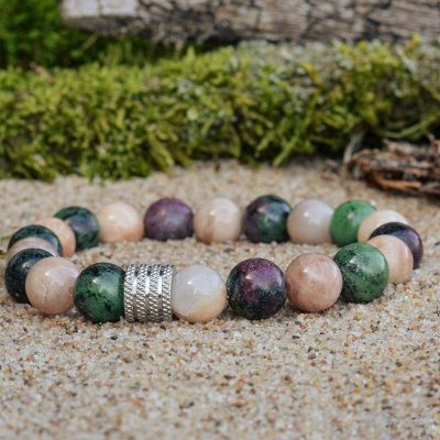 Anyolit (Zoisit)- und Feldspat-Armband