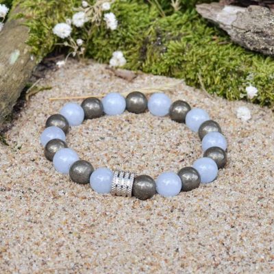 Aquamarin-- und Pyrit-Armband
